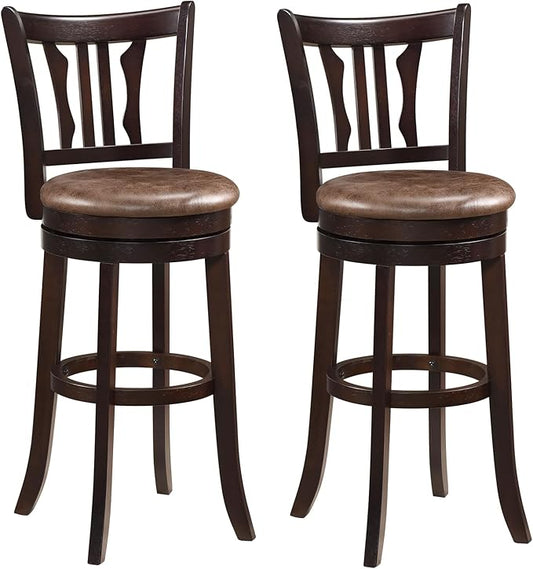 Giantex Swivel Bar Stools Set of 2, 30" Upholstered Bar Height Bar Chairs with Back, Faux Leather Seat, Solid Rubber Frame & Wrap-Around Footrest, Wooden Barstools for Kitchen Island, Pub