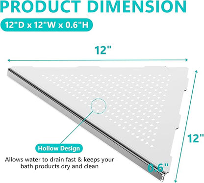 Qeke 2 Pack Bathroom Corner Shelf, Recessed 12" Corner Shower Shelf, SUS304 Stainless Steel Triangular Wall Mount, No Drilling, Brushed Nickel