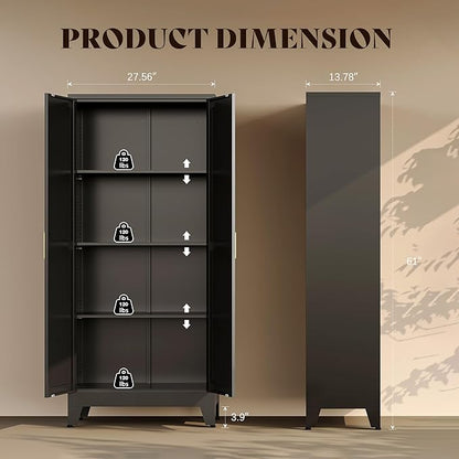 61"H Black Pantry Kitchen Cabinet with Doors,Black Storage Cabinets,Freestanding Pantry Cabinet,Farmhouse Food Storage Cabinets,Tall and Large Pantry Cabinets for Kitchen, Dining Room, Living Room