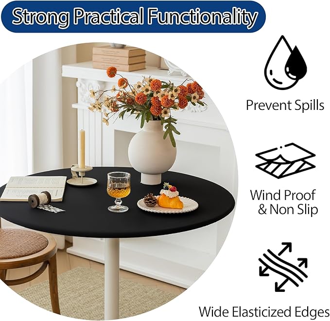 Asnomy Fitted Round Washable Table Cover, Wipeable Waterproof Table Cloth Fits 40"-44" Diameter Round Table for Dining,Camping,Banquets,Parties,Indoor and Outdoor, 2PC