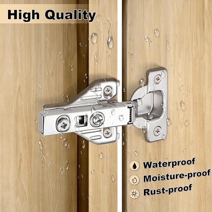 Probrico Full Overlay Soft Close Clip On Face Frame Mounting Cabinet Hinges, Nickel Plated Door Hinges, Concealed Screws 105 Degree Kitchen Cabient Hinges, 20 Pair