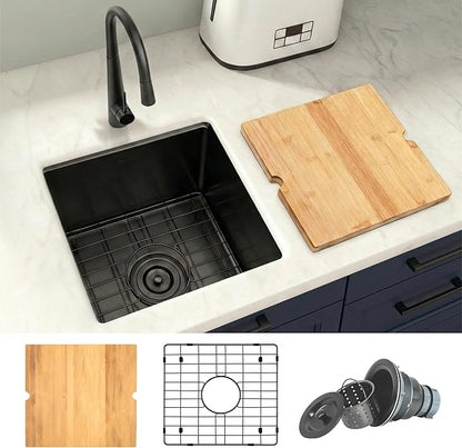 Black Bar Sink Undermount,Small Bar & Prep Sinks,16 gauge Stainless Steel Bar Sink with Workstation for Wet Bar Area (17" X 19")