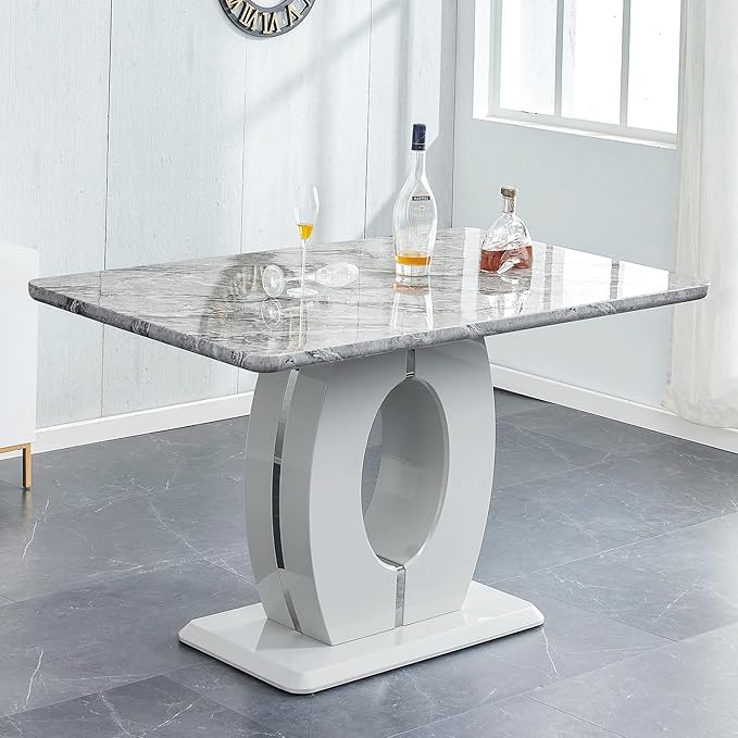 gopop Bar Height Dining Table,Marble Dining Table for 6,1.77-inch Thick Marbleized Textured Tabletop with High-Gloss MDF Base,Counter Height Table Ideal for Pub Bar Gatherings at Home