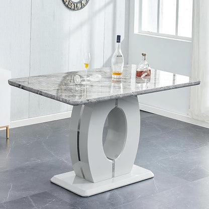 gopop Bar Height Dining Table,Marble Dining Table for 6,1.77-inch Thick Marbleized Textured Tabletop with High-Gloss MDF Base,Counter Height Table Ideal for Pub Bar Gatherings at Home
