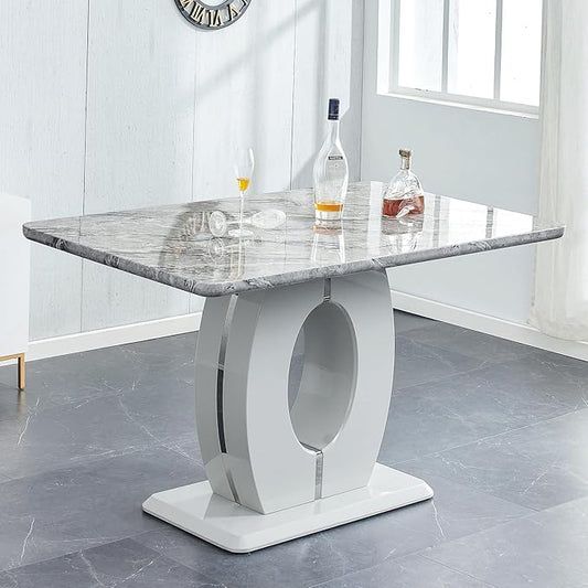 gopop Bar Height Dining Table,Marble Dining Table for 6,1.77-inch Thick Marbleized Textured Tabletop with High-Gloss MDF Base,Counter Height Table Ideal for Pub Bar Gatherings at Home