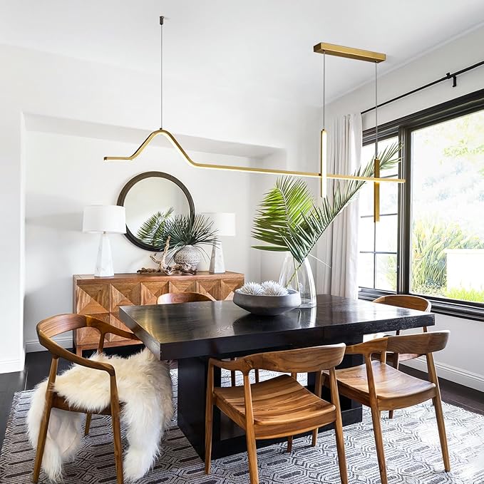 KCO Modern LED Chandelier Lighting Gold Linear Dimmable Pendant Ceiling Light Fixtures LED Dimmer Kitchen Island Hanging Light Fixture Adjustable Living Room Pendant Light