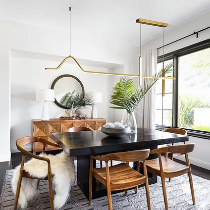 KCO Modern LED Chandelier Lighting Gold Linear Dimmable Pendant Ceiling Light Fixtures LED Dimmer Kitchen Island Hanging Light Fixture Adjustable Living Room Pendant Light