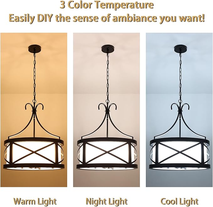 Drum Chandelier Round Farmhouse Chandeliers 6-Light Modern Chandelier Light Fixture Entryway 19.7" Industria Light Fixture Hanging for Dining Room Living Room Kitchen