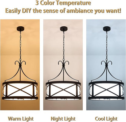 Drum Chandelier Round Farmhouse Chandeliers 6-Light Modern Chandelier Light Fixture Entryway 19.7" Industria Light Fixture Hanging for Dining Room Living Room Kitchen