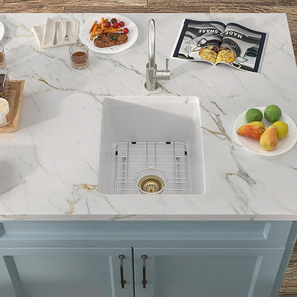 15"x18" Undermount Bar Prep Sink – White Granite Composite Quartz Classic Under Counter Single Bowl Sink Basin for Wet Bar, RV, Small Kitchen, Mobile Home