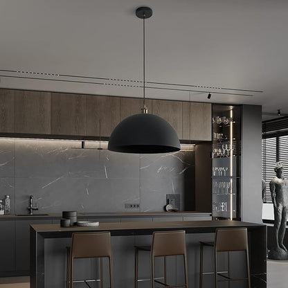 Vintage Black Pendant Light 17.72'' Retro Farmhouse Large Dome Pendant Lamp Modern Industrial Chandelier for Wire length 78.74 '' for Kitchen Island, Bedroom, Dining Room, Living Room, Hallway