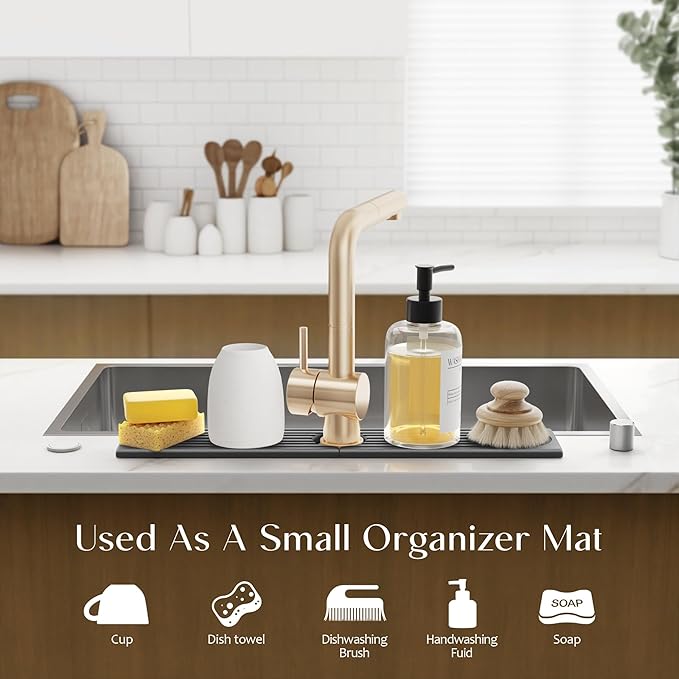 eormoe Kitchen Sink Splash Guard – Stone Faucet Mat for Kitchen Sink, Diatomite Drying Mat, Modern Kitchen & Bathroom Countertop Accessories (Dark Grey, 23.6" x 3.9")
