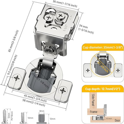 Furniware 50 Pack 25 Pairs 1-1/2 inch Overlay Soft Close Hinges for Face Frame Kitchen Cabinet Hinges Satin Nickel - 3 Way Adjustability Concealed Soft Close Hinges Damper Self Closing