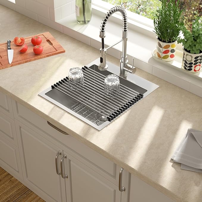 Lordear 18x18 Bar Sink Drop In 16 Gauge T304 Small Kitchen Sink Topmount Bar Prep Island Sink Single Bowl Kitchen Sinks Outdoor Sink 18"
