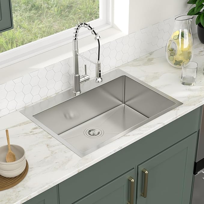 28 Inch Drop In Kitchen Sink Logmey 28x22x9 Inch Topmount Sinks 16-Gauge Stainless Steel Single Bowl Kitchen Sink