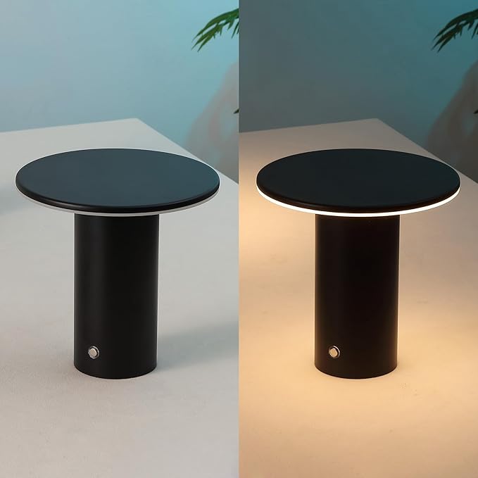 JONATHAN Y 7.5" Black Modern Rechargeable Cordless LED Table Lamp Set of 2, Dimmable Touch Sensor Nightstand Mini Lamp for Dining Living Room, Frosted Diffuser (JYL7158B-SET2)
