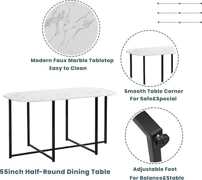 RuiSiSi 7 Piece Dining Table Set for 4, Metal Kitchen Table Set with Faux Marble Tabletop and 6 Dining Chairs for Kitchen, Dining Room, Small Space, Black+White