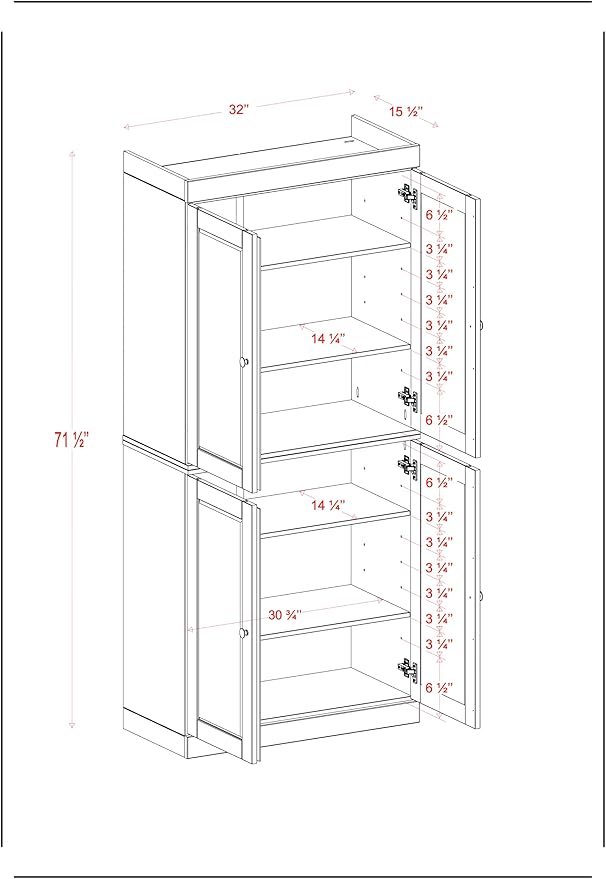Palace Imports Solid Wood Kitchen Pantry Cabinet - 71.5" Tall x 32" Wide - Wooden Storage Cabinet with 4 Doors & Adjustable Shelves, Beige, 100% Renewable Eco-Friendly Wood, Made in Brazil