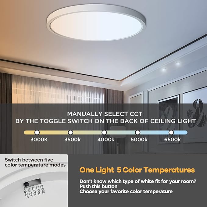 TALOYA Dimmable Flush Mount Ceiling Light,12Inch,20W,5 CCT,LED Ceiling Light Fixture for Bedroom,Kitchen,Living Room,White