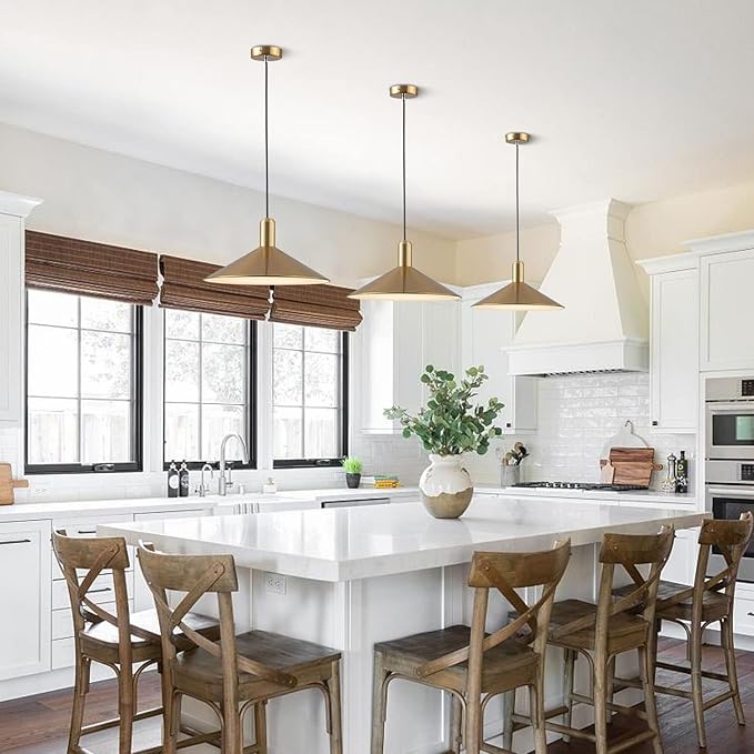 KCO Lighting Mid Century Modern Dome Pendant Light Large Farmhouse Island Lighting Gold Barn Pendant Lights Brass Kitchen Hanging Lights