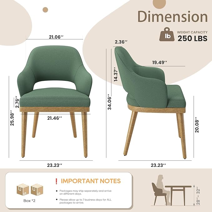 MALOL Wooden Dining Chairs Set of 4, Modern Fabric Upholstered Dining Room Chair, Kitchen Side Chairs, Farmhouse Dinner Chair with Open Back for Kitchen, Green