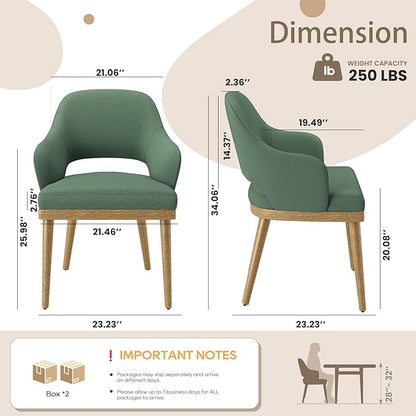 MALOL Wooden Dining Chairs Set of 4, Modern Fabric Upholstered Dining Room Chair, Kitchen Side Chairs, Farmhouse Dinner Chair with Open Back for Kitchen, Green