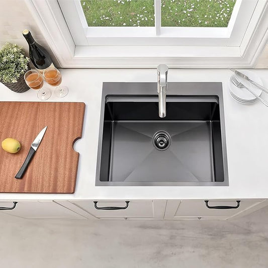 IKEBANA 21x20 inch Black Kitchen Sink, 21 inch Drop in Bar Sink, Stainless Steel 16 Gauge Small Topmount Workstation Sinks, Single Bowl Kitchen Sinks for Prep Rv Laundry Wet Bar With Accessories