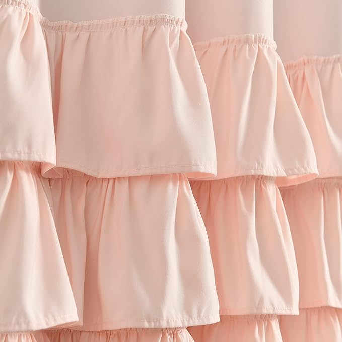 Lush Decor Allison Ruffle 100% Blackout Window Curtain Single 40" W x 84" L Blush - Pink Blackout Curtains for Bedroom or Nursery - Coquette Curtains