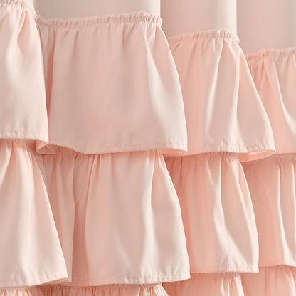 Lush Decor Allison Ruffle 100% Blackout Window Curtain Single 40" W x 84" L Blush - Pink Blackout Curtains for Bedroom or Nursery - Coquette Curtains