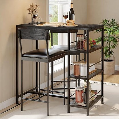 3-Piece Modern Dining Set, Dining Table Set with 2 Upholstered Bar Stools,Bar Table Set w/ Metal Frame&Built-in Wine Rack for Kitchen Dining Room Apartment Breakfast Nook 36"Lx 16.7"W x 37.2"H Black
