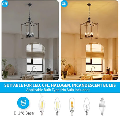 XINGQI 15.7" Modern Farmhouse Chandeliers for Dining Room 6-Light Geometric Lantern Black Wood Grain Finish Cage Pendant Lighting Fixture for Staircase Foyer Kitchen Entryway