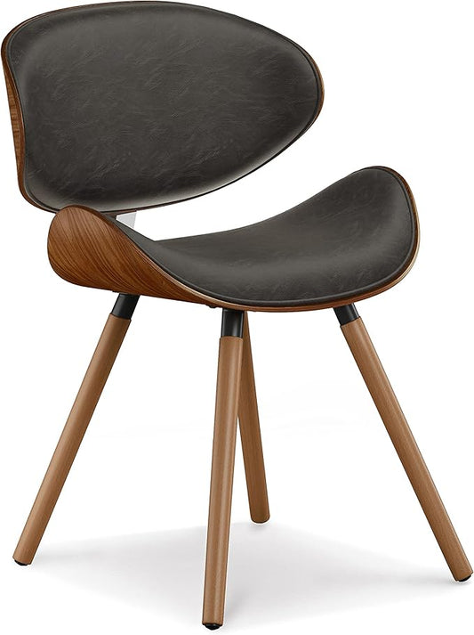 SIMPLIHOME Marana Dining Chairs - Upholstered Bentwood Back and Vegan Leather Kitchen Chair in Distressed Brown, Mid-Century Modern Dining Room Seating with Contoured Seat and Beech Wood Base