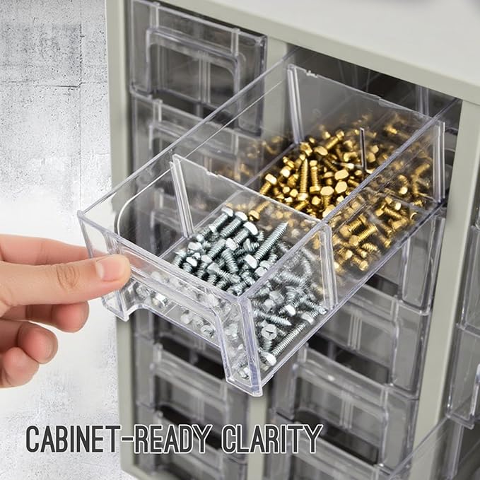 24-Drawer Heavy Duty Metal Parts Cabinet – Bolt and Nut Organizer with Clear PS Drawers, Hardware Storage Cabinet for Workshop Garage or Office, Bolt Bin, Stackable Design, No Assemble