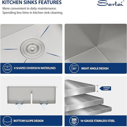 Sarlai 36 Undermount Kitchen Sink Double Bowl- 36 x 19 Inch Kitchen Sink Ledge Workstation Stainless Steel 16 Gauge Double Basin 60/40 Low Divide Under Counter Kitchen Sinks Basin