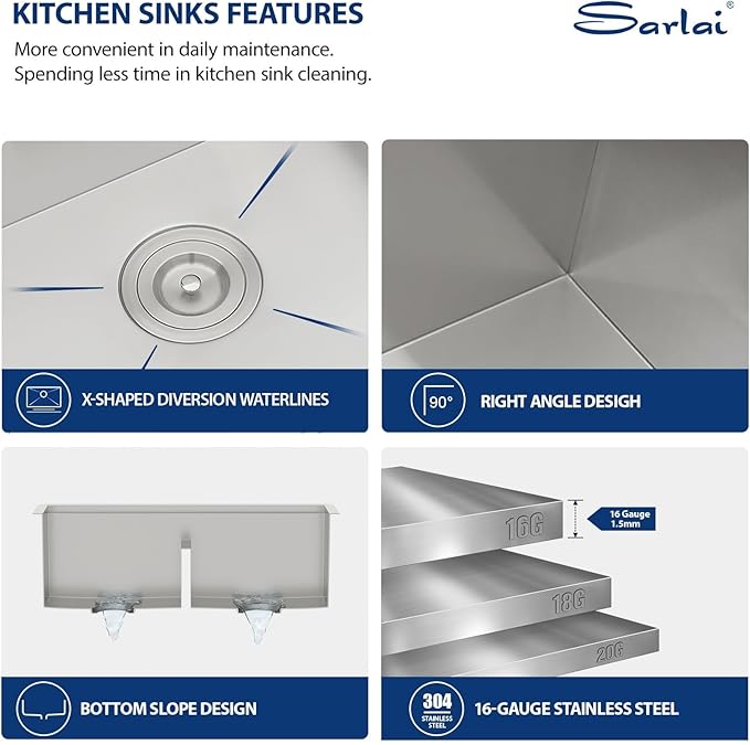 Sarlai 33 Farmhouse Sink Double Bowl - 33x22 Inch Farmhouse Kitchen Sink Ledge Workstation Low Divide Double Bowl 60/40 16 Gauge Stainless Steel Farm Sinks Basin