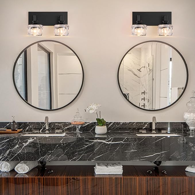Farmhouse Vanity Light Fixtures 2-Light Bathroom Vanity Light Black Vanity Lights for Bathroom(13.3inches in Length)