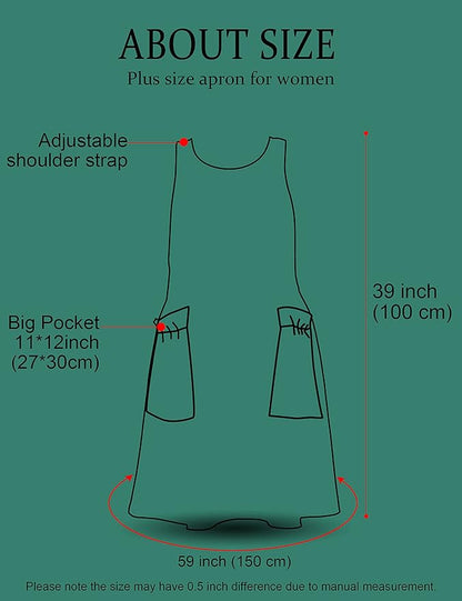 Big Plus Size Aprons for Women with Pockets Cotton Linen Baking Kitchen Cooking