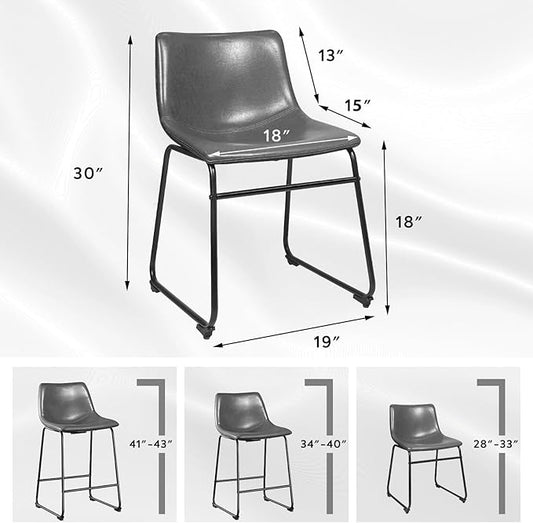 LEMBERI Faux Leather Dining Chairs Set of 2, 18 Inch Modern Kitchen Dining Room Chairs with Backrest and Metal Legs, Comfortable Upholstered Seat, Grey