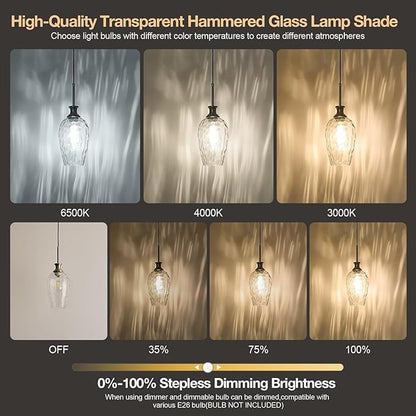 Modern Kitchen Pendant Lights,1-Light Nickel Pendant Light Fixtures with Hand-Blown Clear Glass Light Fixture for Kitchen Island Sink Dining Room Bedroom Hallway, E26 Bulb Not Includes
