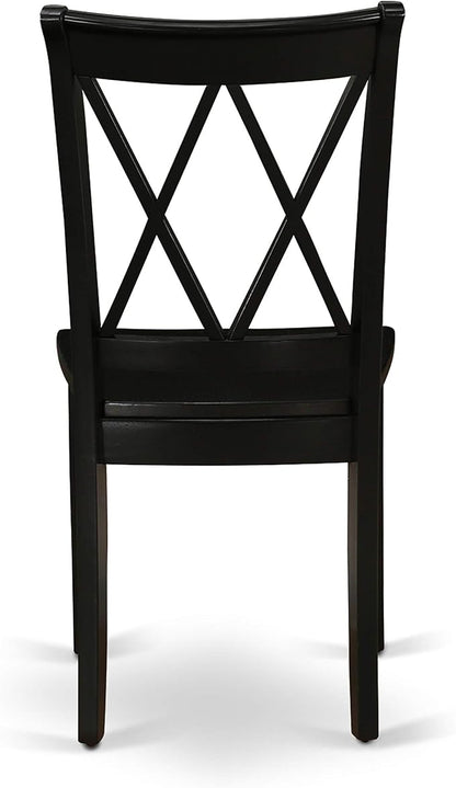 East West Furniture CLC-BLK-W Clarksville Dining Chairs - Double Cross Back Wooden Seat Chairs, Set of 2, Black