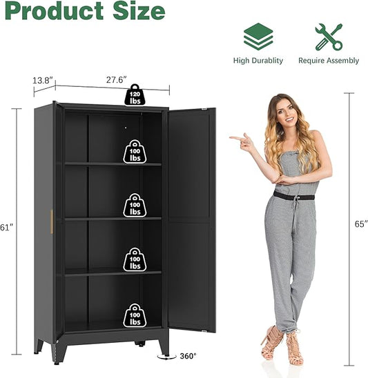 Bevivog 61" Kitchen Pantry Cabinet, Farmhouse Metal Storage Cabinet with 2 Doors and 3 Adjustable Shelves, Metal Pantry Closet Cabinets for Kitchen Bathroom, Home Office, Living Room