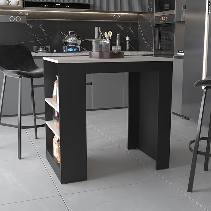 GOWE Kitchen Island with Storage Base in Wenge and Ibiza Marble