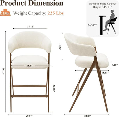COLAMY Bar Stools Set of 2, Counter Height Bar Stools with Back, Modern Upholstered Island Stools with Metal Legs for Kitchen Island, Counter, Dining Room, Beige