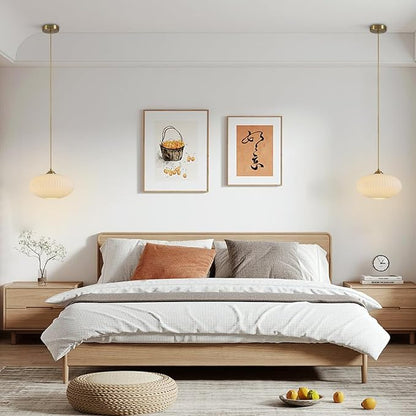 KCO Lighting White Ribbed Glass Ceiling Light Modern Antique Brass Pendant Light Gold Globe Pendant Light Fixture Mid Century Kitchen Island Pendant Lighting (2 Pack)