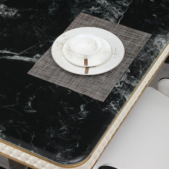 Modern Rectangular Dining Table for 6-8, Luxury Sintered Stone Kitchen Table with Heavy-Duty Double Circle Stainless Steel Base, Heat-Resistant Furniture for Dining Room (Table)