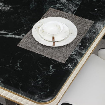 Modern Rectangular Dining Table for 6-8, Luxury Sintered Stone Kitchen Table with Heavy-Duty Double Circle Stainless Steel Base, Heat-Resistant Furniture for Dining Room (Table)