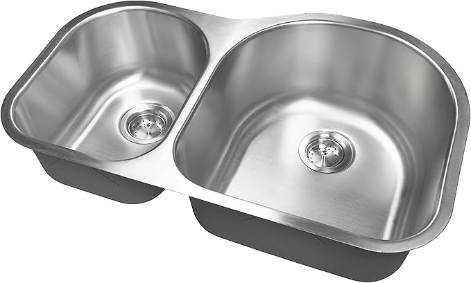 MSI 30 inch Undermount 40/60 Double Bowl 18 Gauge Stainless Steel Kitchen Sink and Strainer