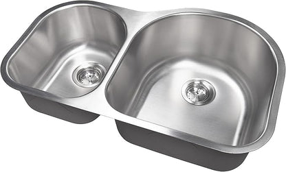 MSI 30 inch Undermount 40/60 Double Bowl 18 Gauge Stainless Steel Kitchen Sink and Strainer