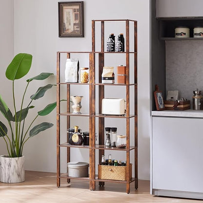 YUFAM 54in Tall Bookshelf 5-Tier Small Narrow Bookcase, Skinny Book Shelf for Small Space, Farmhouse Slim Shelf with Storage, Wood Freestanding Display Thin Bookshelves for Living Room, Office, Brown