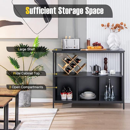 PETSITE Sideboard Buffet Table with Storage Cabinet & Shelves, Industrial Microwave Oven Stand, Coffee Bar Station, Stationary Kitchen Island Cart